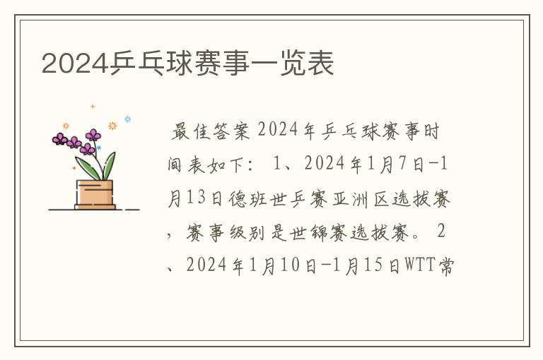 2024乒乓球赛事一览表