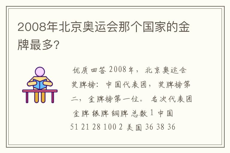 2008年北京奥运会那个国家的金牌最多?