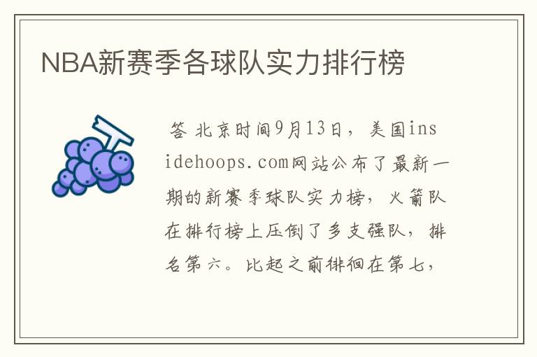 NBA新赛季各球队实力排行榜