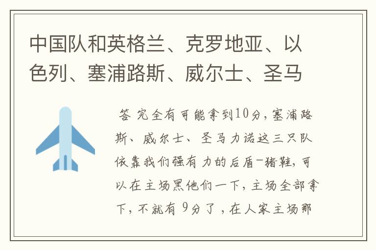 中国队和英格兰、克罗地亚、以色列、塞浦路斯、威尔士、圣马力诺分一组可以拿10分吗