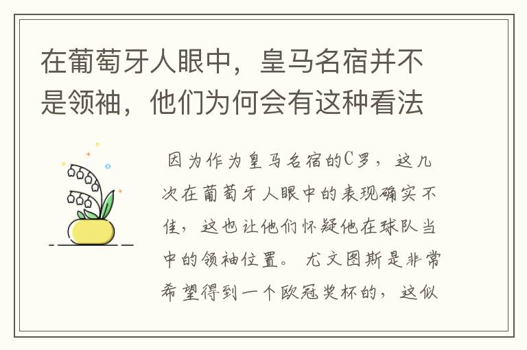 在葡萄牙人眼中，皇马名宿并不是领袖，他们为何会有这种看法？