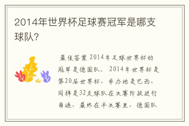 2014年世界杯足球赛冠军是哪支球队？