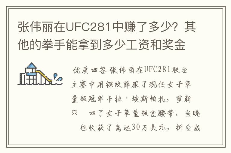 张伟丽在UFC281中赚了多少？其他的拳手能拿到多少工资和奖金？