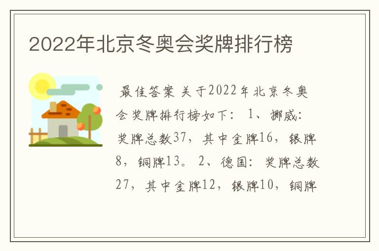 2022年北京冬奥会奖牌排行榜