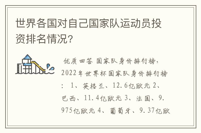 世界各国对自己国家队运动员投资排名情况?