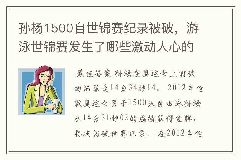 孙杨1500自世锦赛纪录被破，游泳世锦赛发生了哪些激动人心的时刻？