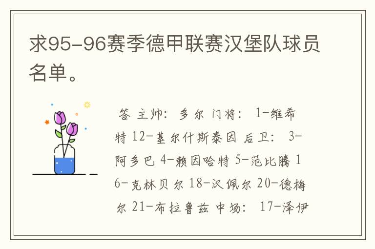 求95-96赛季德甲联赛汉堡队球员名单。