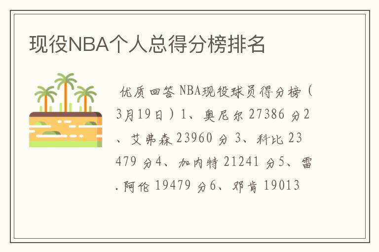 现役NBA个人总得分榜排名