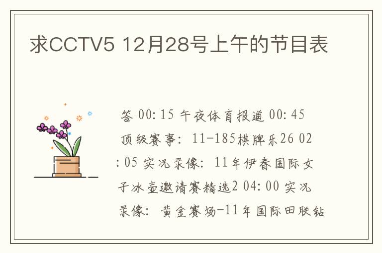 求CCTV5 12月28号上午的节目表