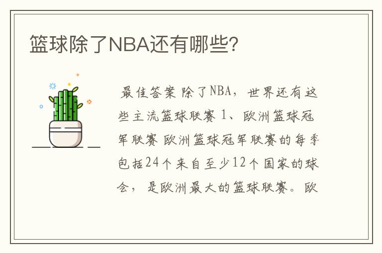 篮球除了NBA还有哪些？