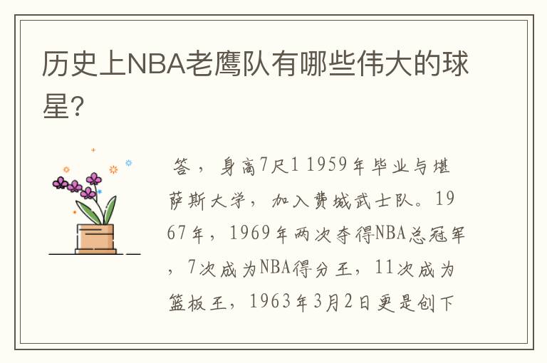 历史上NBA老鹰队有哪些伟大的球星?