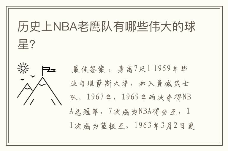 历史上NBA老鹰队有哪些伟大的球星?