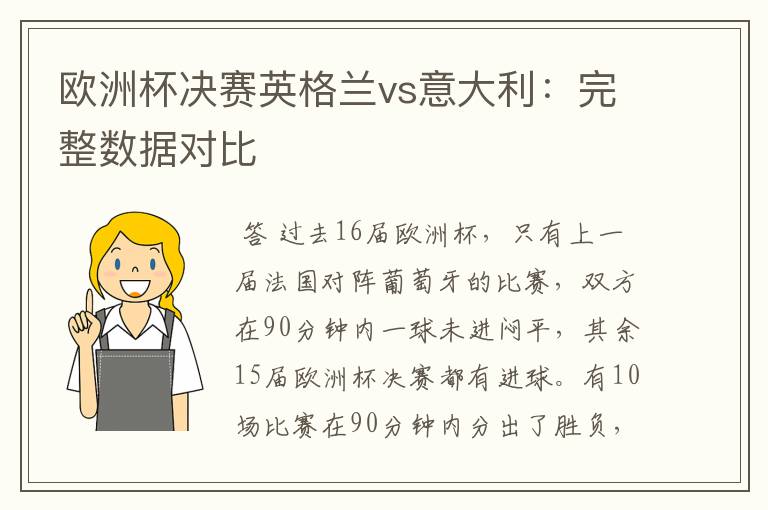 欧洲杯决赛英格兰vs意大利：完整数据对比