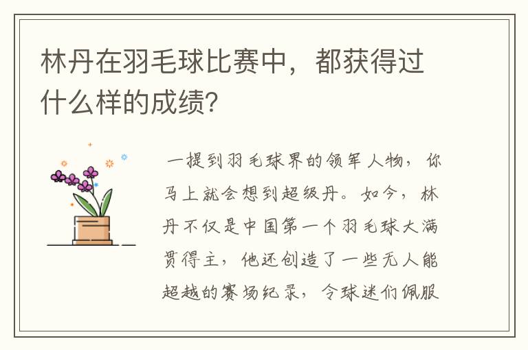 林丹在羽毛球比赛中，都获得过什么样的成绩？