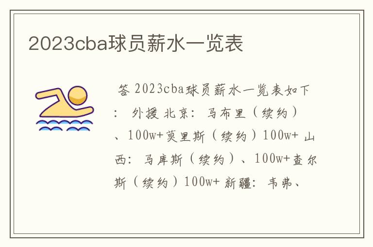 2023cba球员薪水一览表