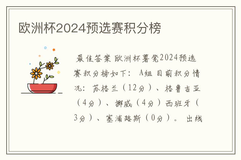 欧洲杯2024预选赛积分榜