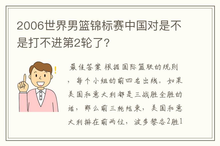 2006世界男篮锦标赛中国对是不是打不进第2轮了?