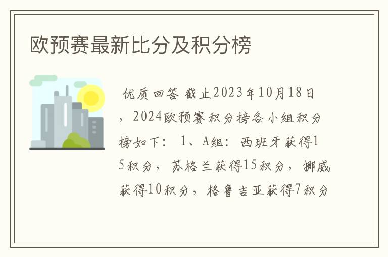 欧预赛最新比分及积分榜