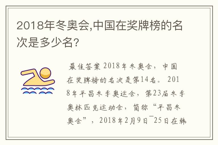 2018年冬奥会,中国在奖牌榜的名次是多少名?