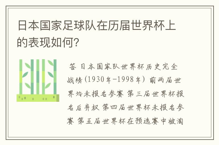 日本国家足球队在历届世界杯上的表现如何？