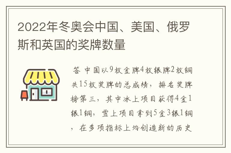 2022年冬奥会中国、美国、俄罗斯和英国的奖牌数量