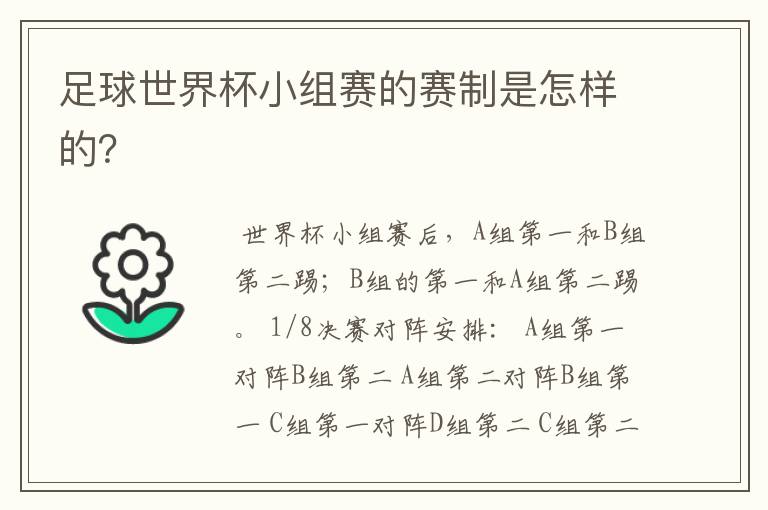 足球世界杯小组赛的赛制是怎样的？