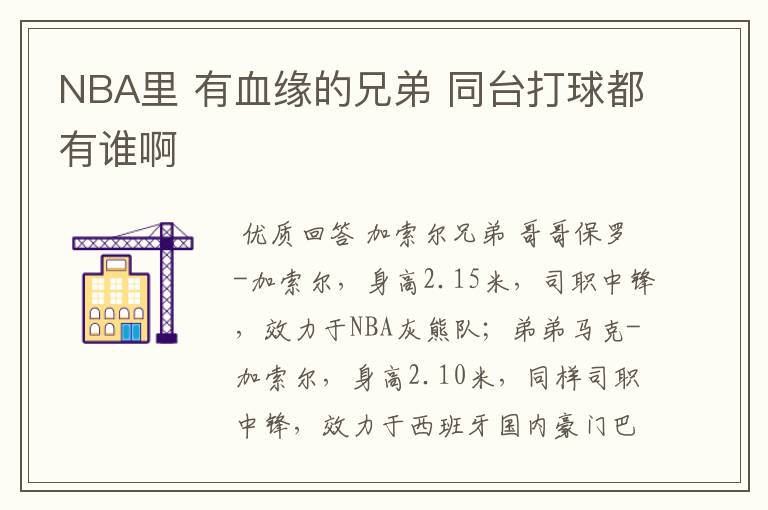 NBA里 有血缘的兄弟 同台打球都有谁啊