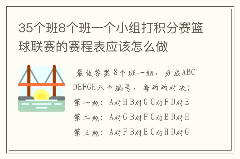 35个班8个班一个小组打积分赛篮球联赛的赛程表应该怎么做