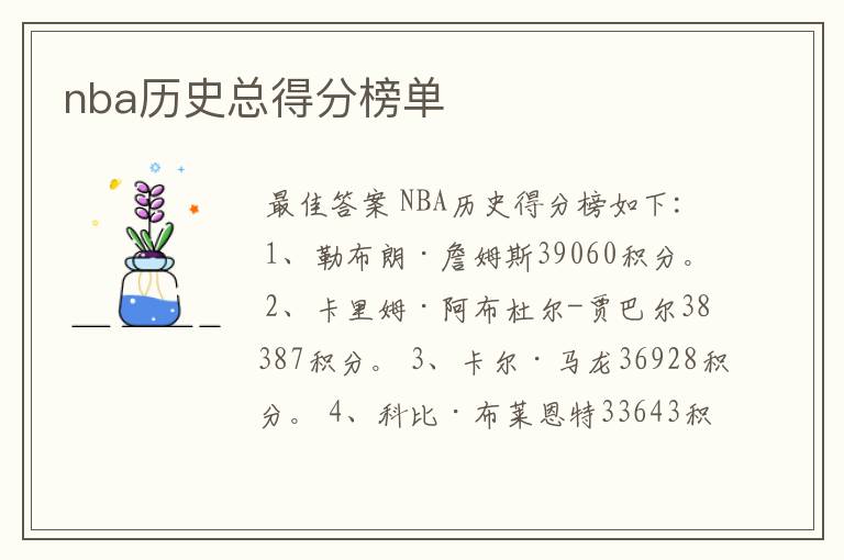 nba历史总得分榜单