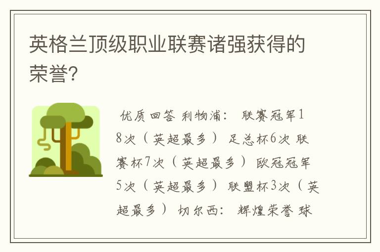 英格兰顶级职业联赛诸强获得的荣誉？