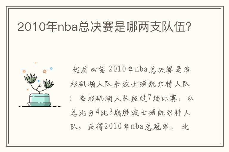 2010年nba总决赛是哪两支队伍？