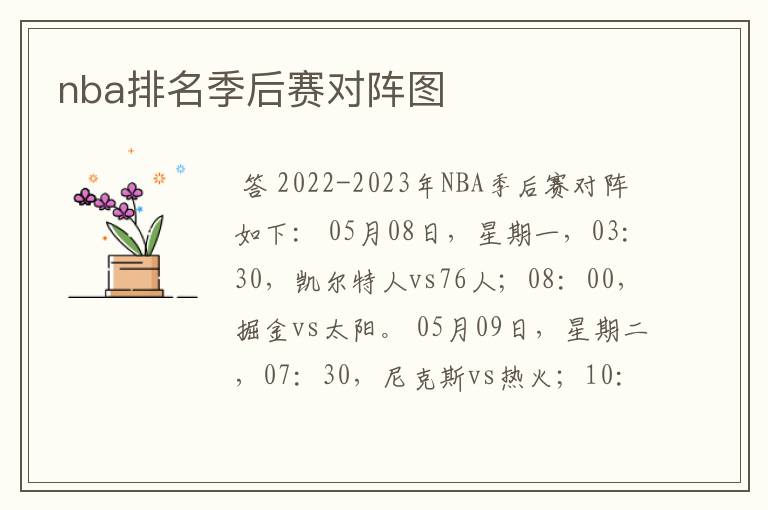 nba排名季后赛对阵图