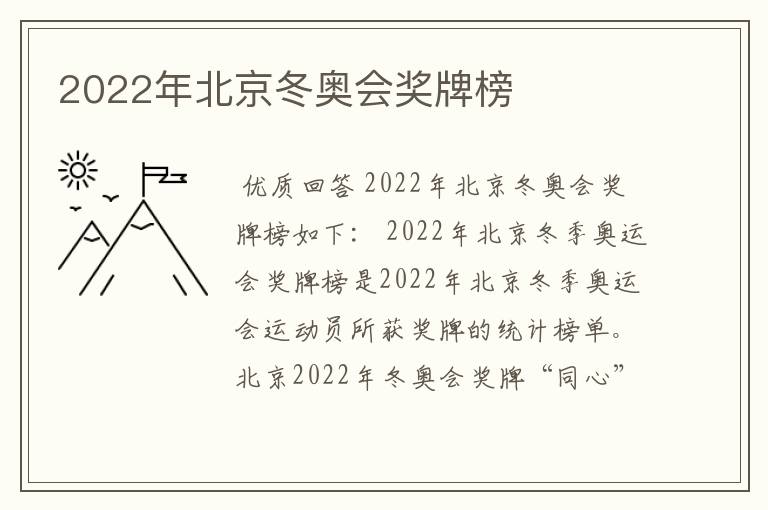 2022年北京冬奥会奖牌榜