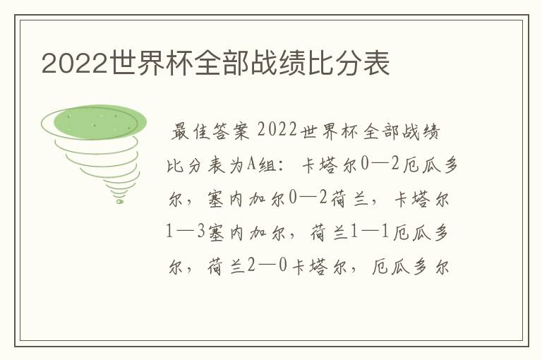 2022世界杯全部战绩比分表