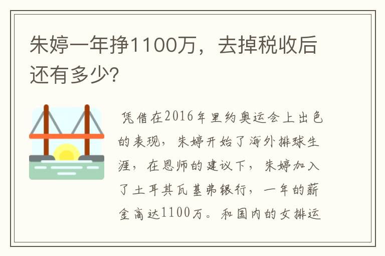 朱婷一年挣1100万，去掉税收后还有多少？