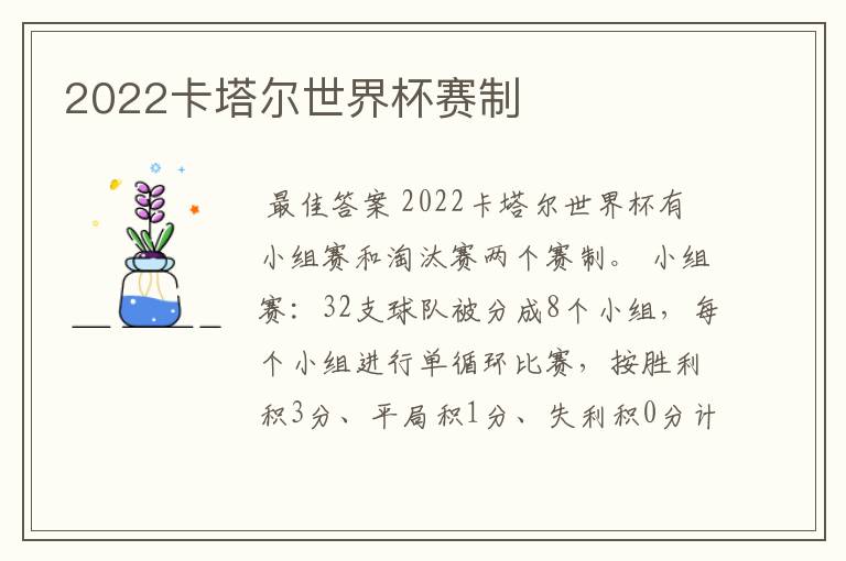 2022卡塔尔世界杯赛制