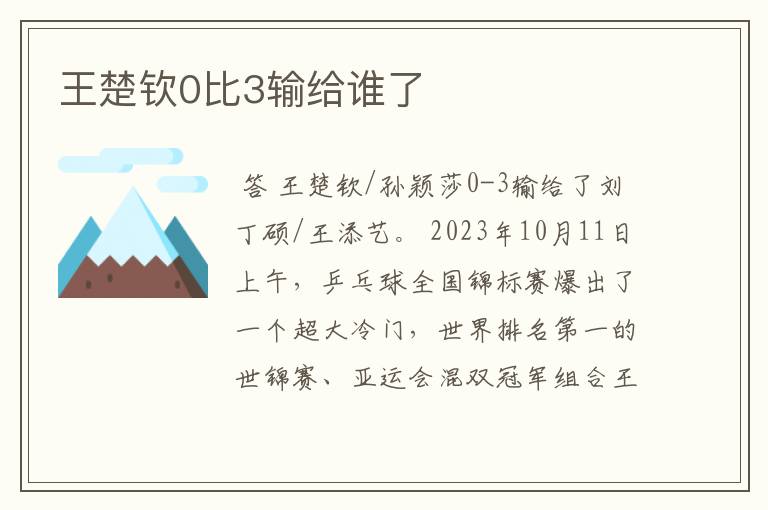 王楚钦0比3输给谁了