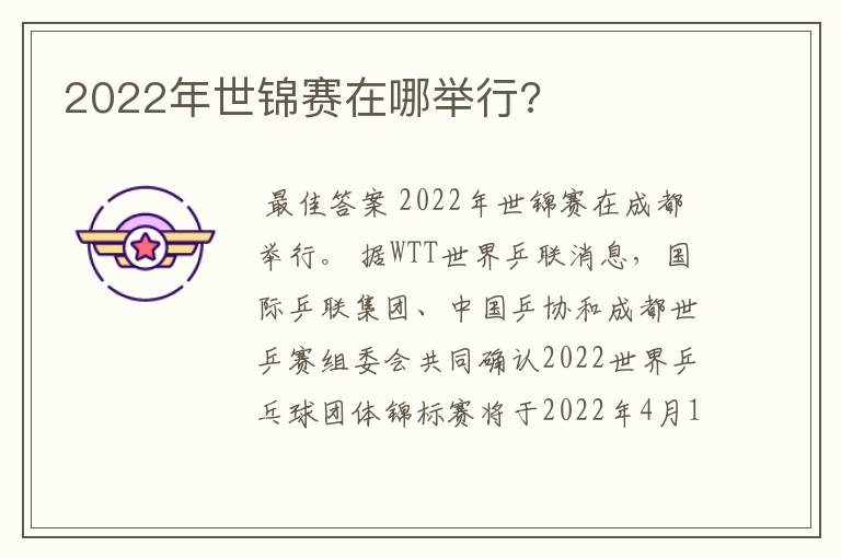 2022年世锦赛在哪举行?