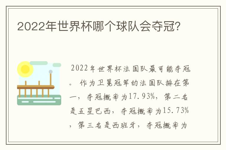 2022年世界杯哪个球队会夺冠？