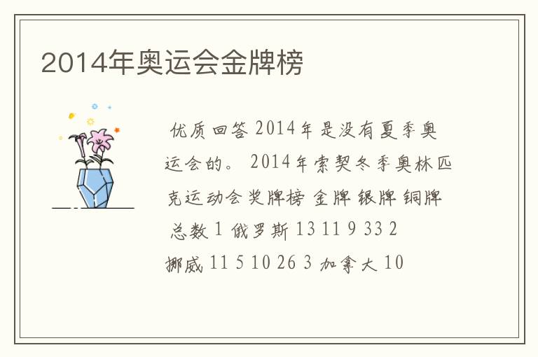 2014年奥运会金牌榜