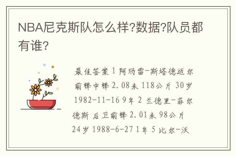 NBA尼克斯队怎么样?数据?队员都有谁?