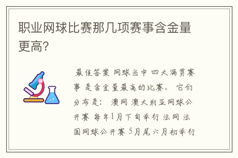 职业网球比赛那几项赛事含金量更高？