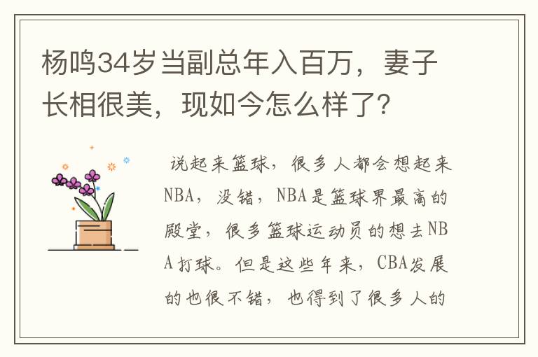 杨鸣34岁当副总年入百万，妻子长相很美，现如今怎么样了？