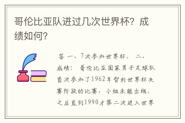 哥伦比亚队进过几次世界杯？成绩如何？