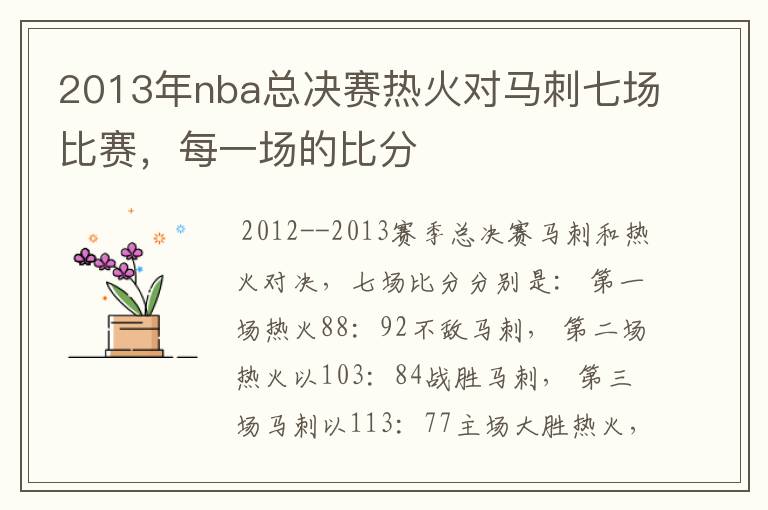 2013年nba总决赛热火对马刺七场比赛，每一场的比分