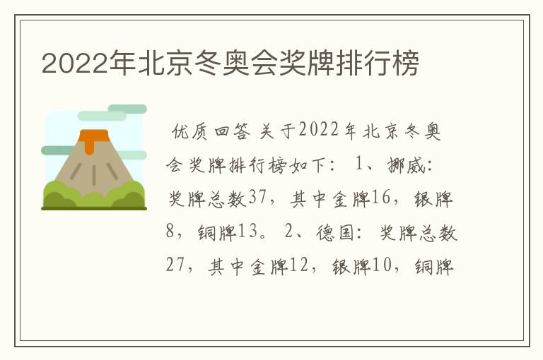 2022年北京冬奥会奖牌排行榜