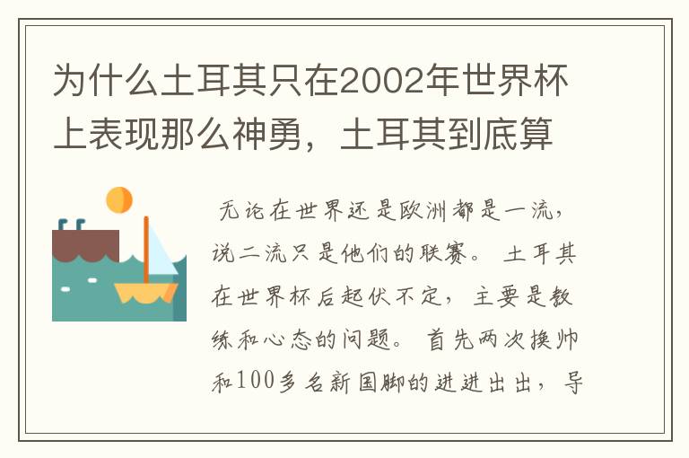 为什么土耳其只在2002年世界杯上表现那么神勇，土耳其到底算不算一支强队