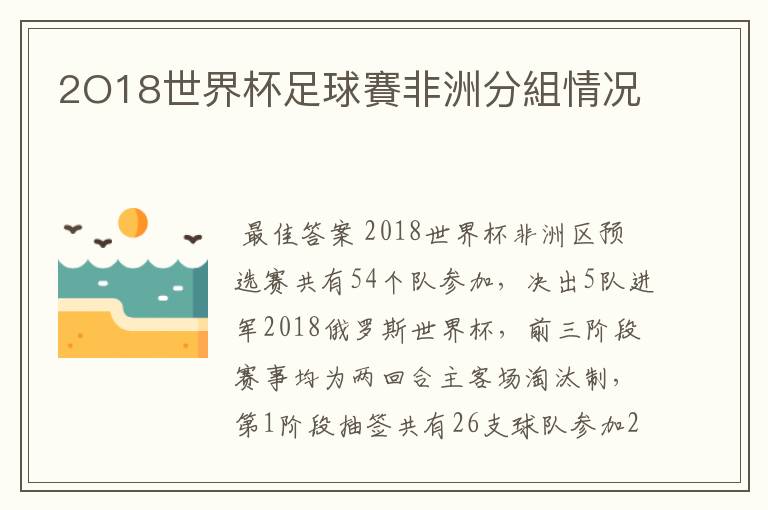 2O18世界杯足球賽非洲分組情况