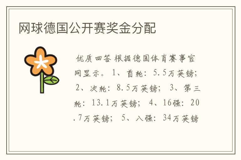 网球德国公开赛奖金分配