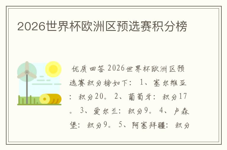 2026世界杯欧洲区预选赛积分榜